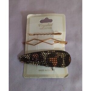 Crystal Collection Hair Clip Barrette & Bobby Pins Set Rhinestones Gold-Tone